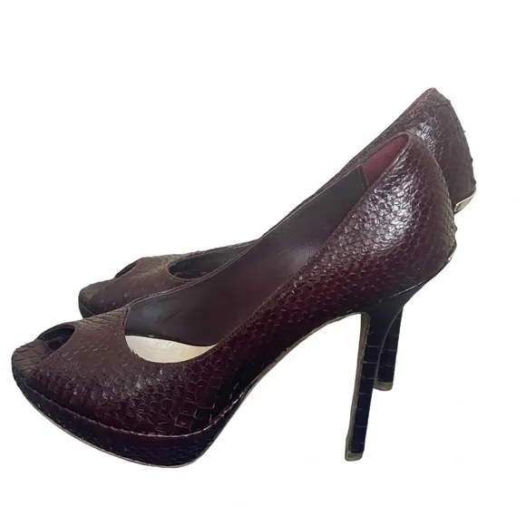 Christian Dior Python Leather Peep Toe Pumps Heels Burgundy Wine size 351/2 (5.5 - Picture 6 of 15